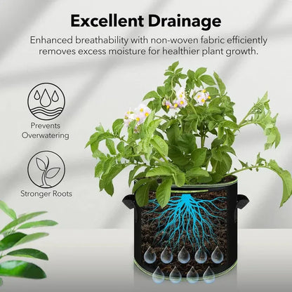 🍅Navozilo® 5-Pack 5 Gallon Grow Bags – Heavy Duty Aeration Fabric Pots🪴