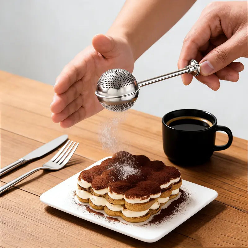 Navozilo®Stainless Steel Powdered Sugar Shaker with Spring-Operated Handle