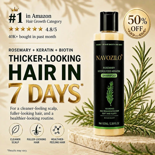 🏆💧LAST DAY 50% OFF——NAVOZILO® Official -Size Rosemary Keratin Scalp Shampoo| Full-size scalp care for thicker-looking, stronger-feeling hair
