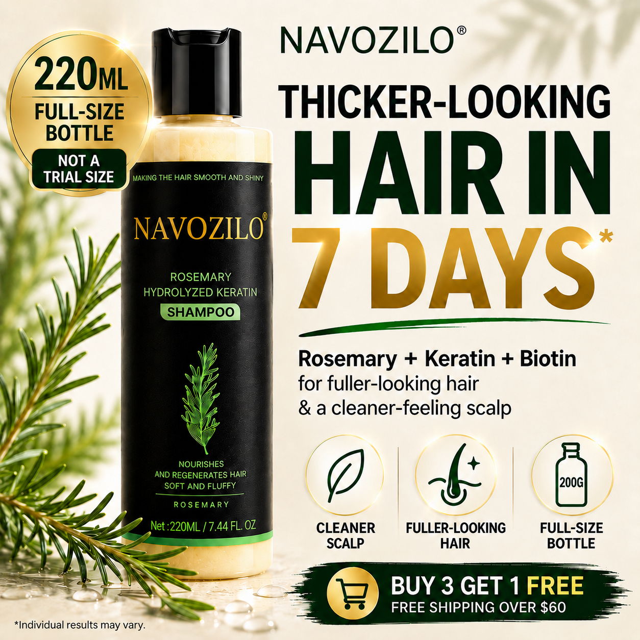 LAST DAY 50% OFF——NAVOZILO® Official-Size Rosemary Keratin Scalp Shampoo| Full-size scalp care for thicker-looking, stronger-feeling hair.