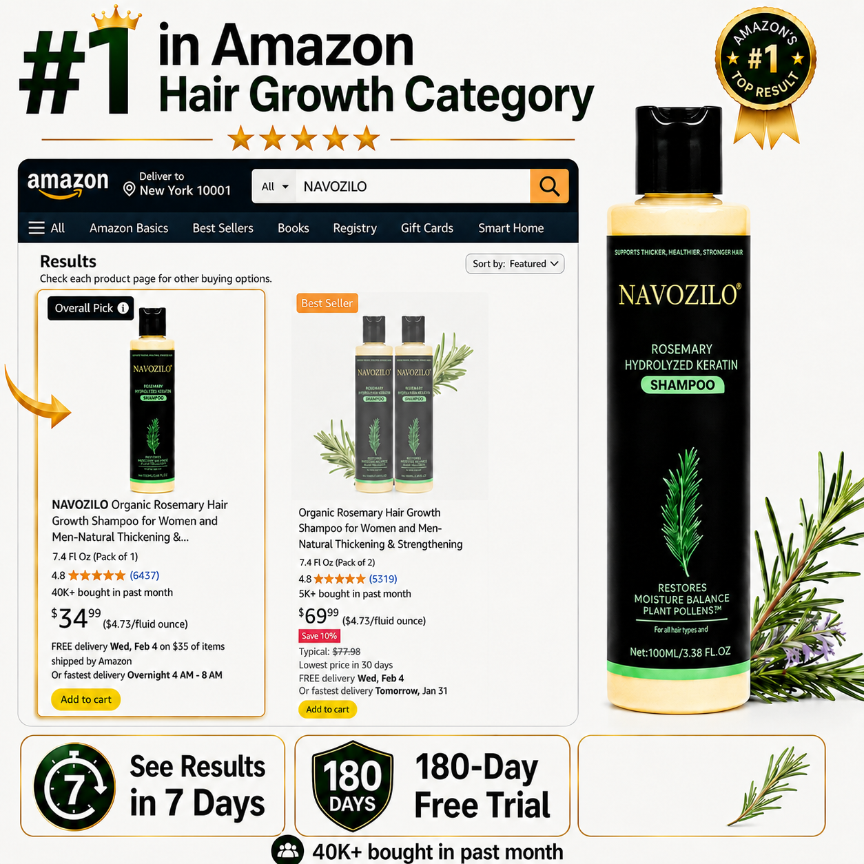 LAST DAY 50% OFF🏆NAVOZILO® Official-Size Rosemary Keratin Scalp Shampoo| Full-size scalp care for thicker-looking, stronger-feeling hair.
