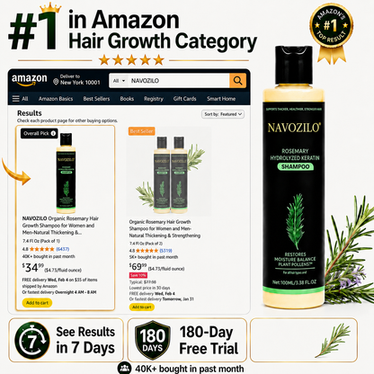 LAST DAY 50% OFF🏆NAVOZILO® Official-Size Rosemary Keratin Scalp Shampoo| Full-size scalp care for thicker-looking, stronger-feeling hair.