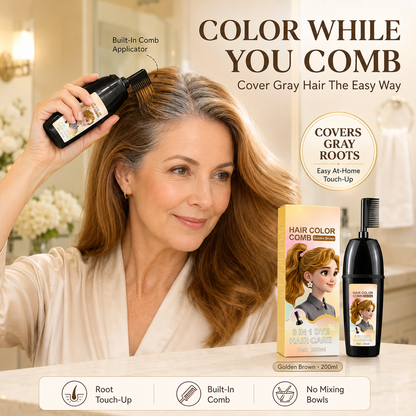 NAVOZILO®3-in-1 Hair Color Comb - Ammonia-Free DIY Hair Dye Shampoo Brush for Flawless Gray Coverage & Root Touch-Up (10-Min Fast Acting)