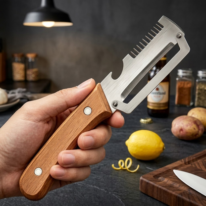 💟💟Navozilo®  3-in-1 Stainless Steel Vegetable Peeler with Wooden Handle & Bottle Opener