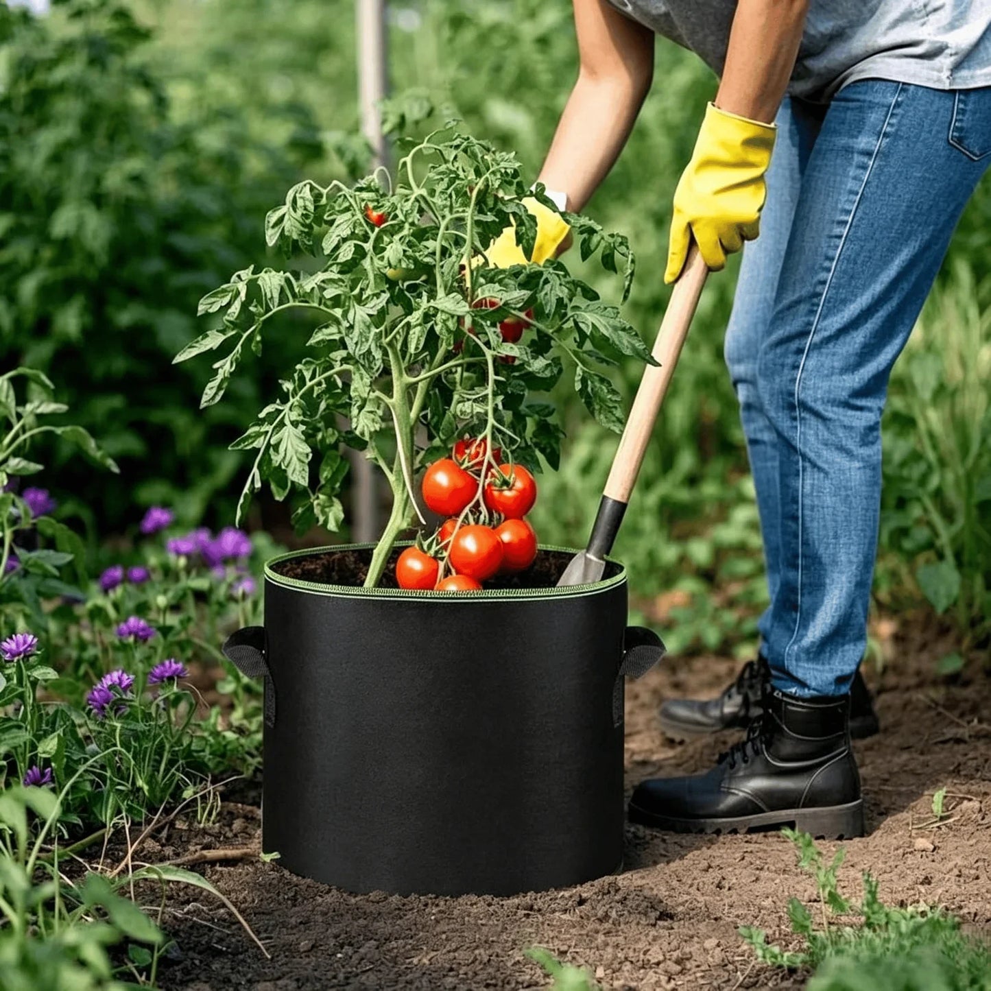 🍅Navozilo® 5-Pack 5 Gallon Grow Bags – Heavy Duty Aeration Fabric Pots🪴