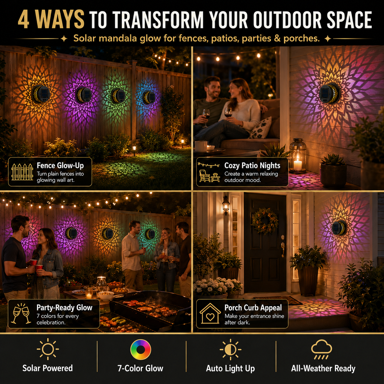 NAVOZILO®🏡☀️Seven-Color Changing Solar Mandala Projection Wall Light