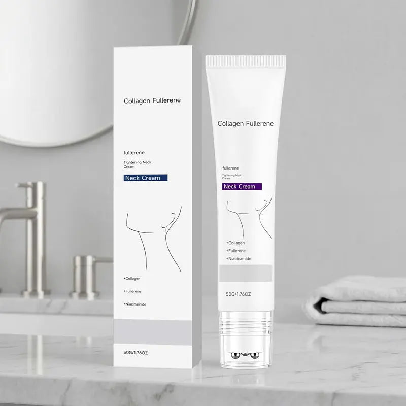 NAVOZILO® Collagen Fullerene Neck Cream, Five Rollers for All Around, for Smooths, Hydrating and Moisturizing, Lightweight Neck Care Cream for Women