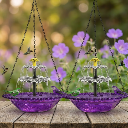 navozilo® Hanging Glass Bird Feeder with Solar Fountain Pump for Outdoor Garden Yard Decoration
