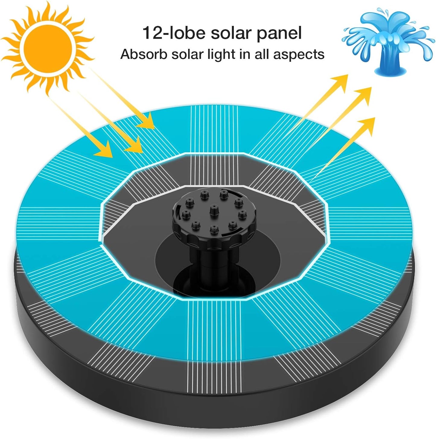NAVODILO®Solar Fountain with 6 Nozzles – Solar Powered, Rechargeable Battery, LED Option