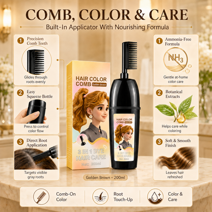 NAVOZILO®3-in-1 Hair Color Comb - Ammonia-Free DIY Hair Dye Shampoo Brush for Flawless Gray Coverage & Root Touch-Up (10-Min Fast Acting)