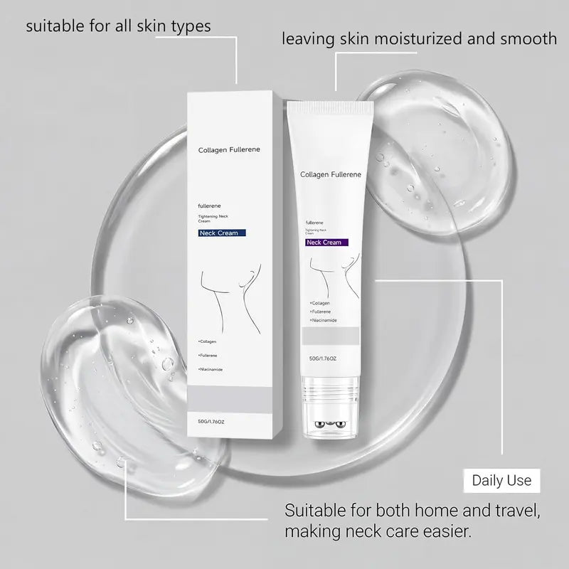 NAVOZILO® Collagen Fullerene Neck Cream, Five Rollers for All Around, for Smooths, Hydrating and Moisturizing, Lightweight Neck Care Cream for Women