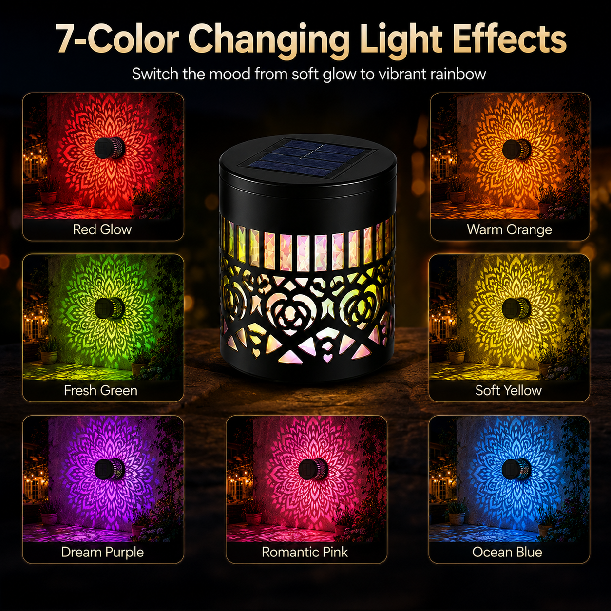 NAVOZILO®🏡☀️Seven-Color Changing Solar Mandala Projection Wall Light