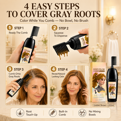 NAVOZILO®3-in-1 Hair Color Comb - Ammonia-Free DIY Hair Dye Shampoo Brush for Flawless Gray Coverage & Root Touch-Up (10-Min Fast Acting)