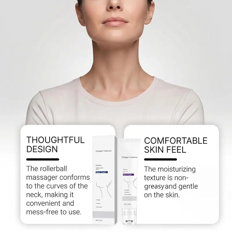 NAVOZILO® Collagen Fullerene Neck Cream, Five Rollers for All Around, for Smooths, Hydrating and Moisturizing, Lightweight Neck Care Cream for Women