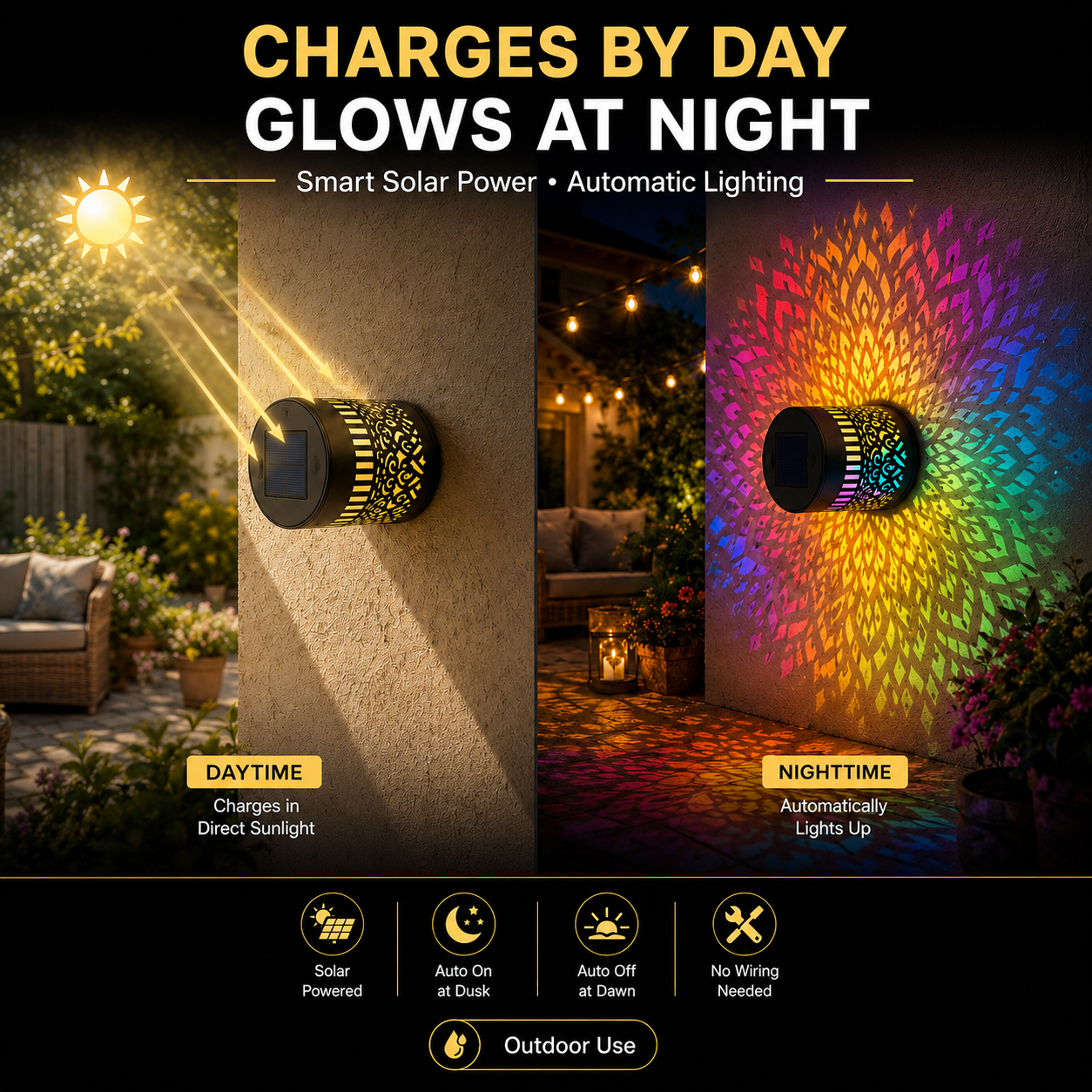NAVOZILO®🏡☀️Seven-Color Changing Solar Mandala Projection Wall Light