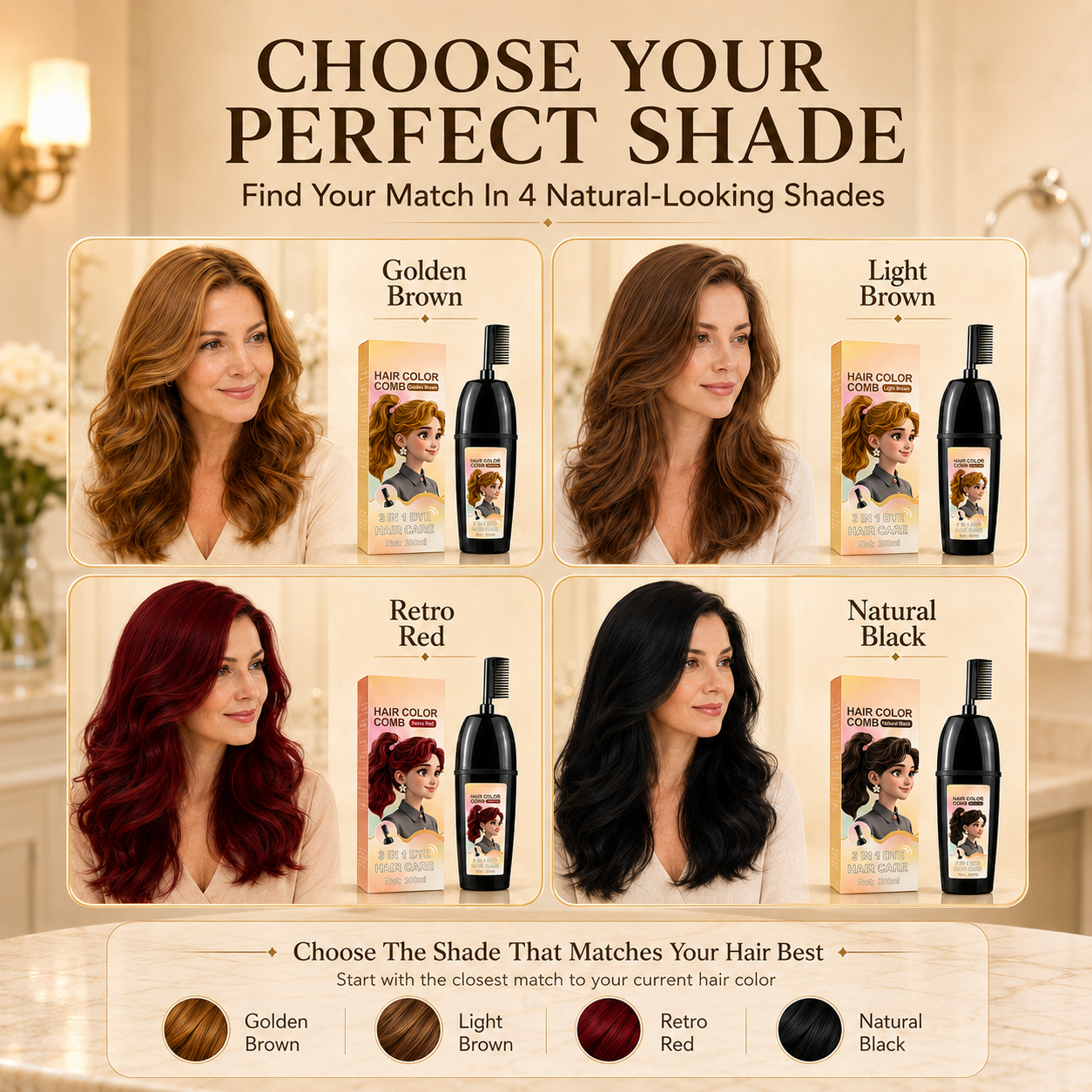 NAVOZILO®3-in-1 Hair Color Comb - Ammonia-Free DIY Hair Dye Shampoo Brush for Flawless Gray Coverage & Root Touch-Up (10-Min Fast Acting)