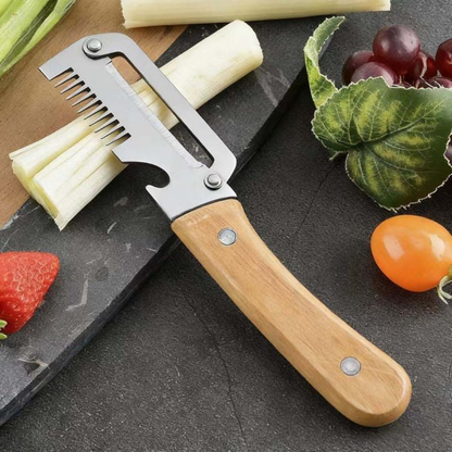 💟💟Navozilo®  3-in-1 Stainless Steel Vegetable Peeler with Wooden Handle & Bottle Opener