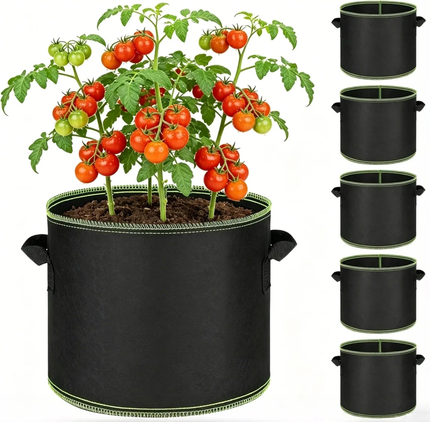 🍅Navozilo® 5-Pack 5 Gallon Grow Bags – Heavy Duty Aeration Fabric Pots🪴