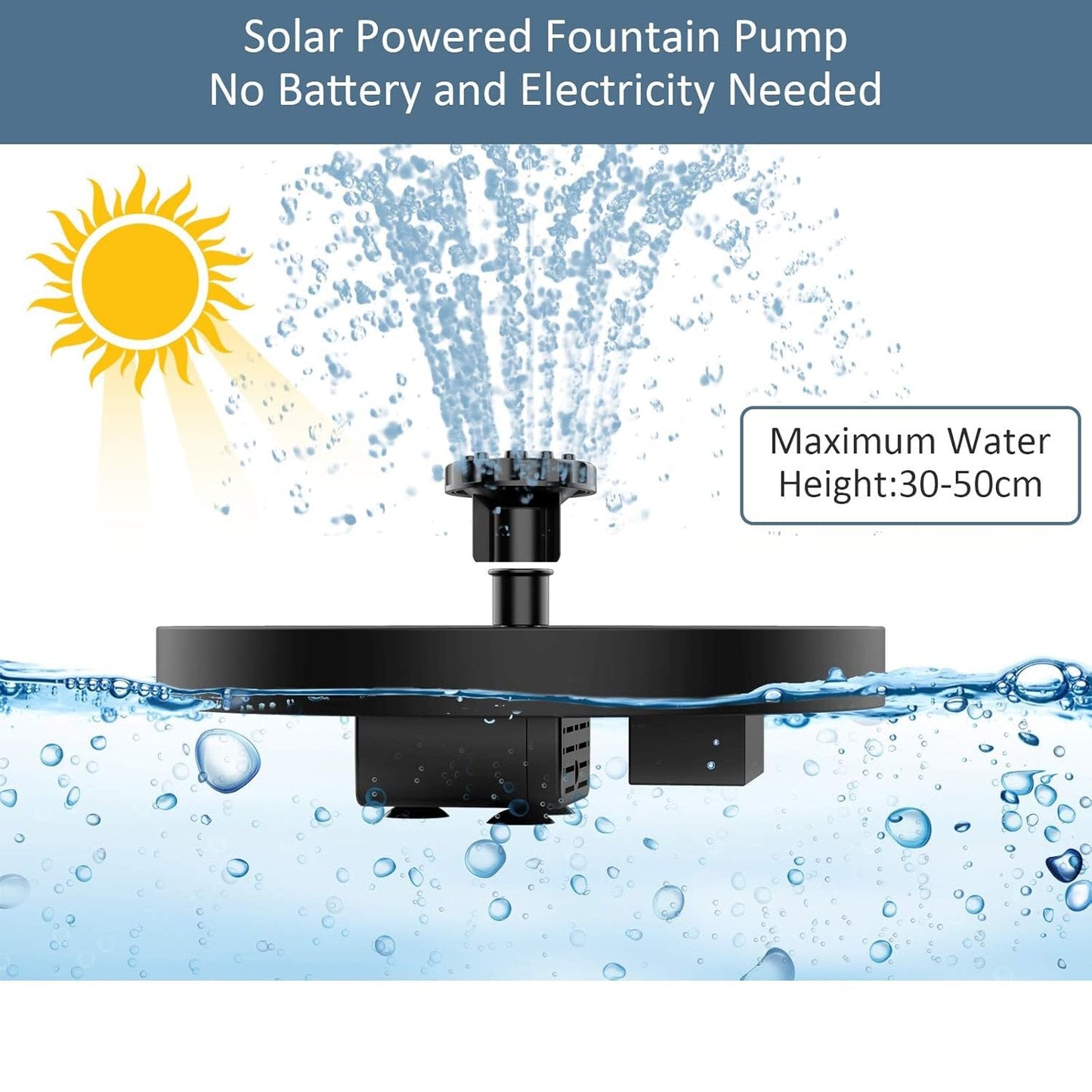 NAVODILO®Solar Fountain with 6 Nozzles – Solar Powered, Rechargeable Battery, LED Option