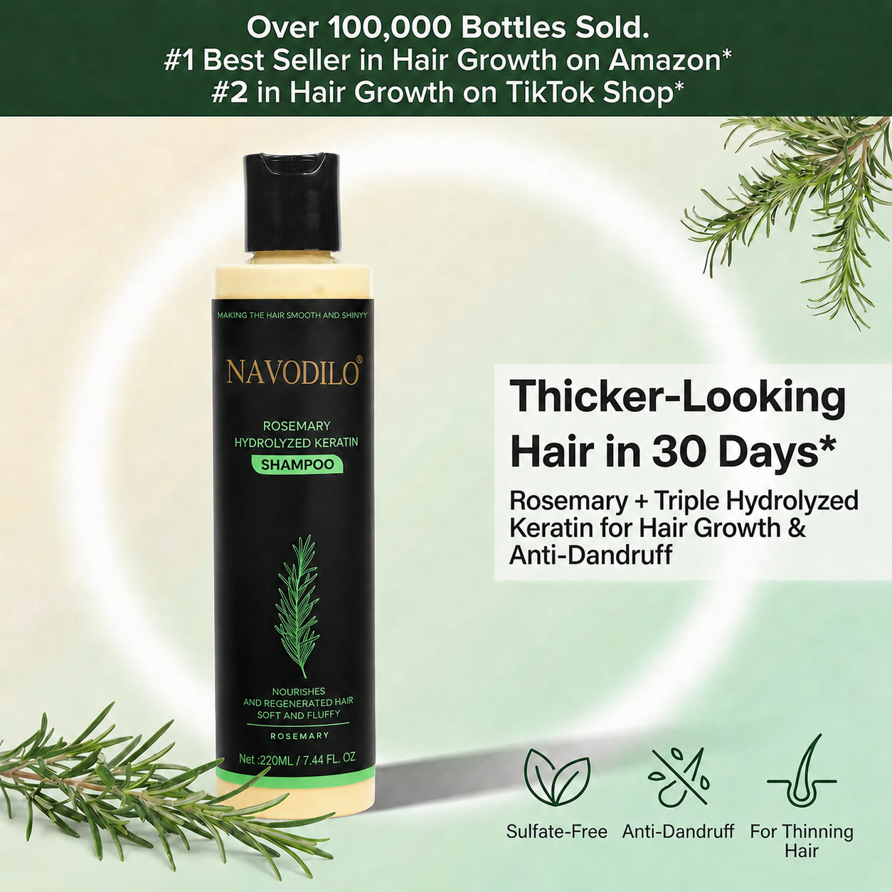 LAST DAY 50% OFF——NAVODILO® Official 200ml Full-Size Rosemary Keratin Scalp Shampoo| Full-size scalp care for thicker-looking, stronger-feeling hair.