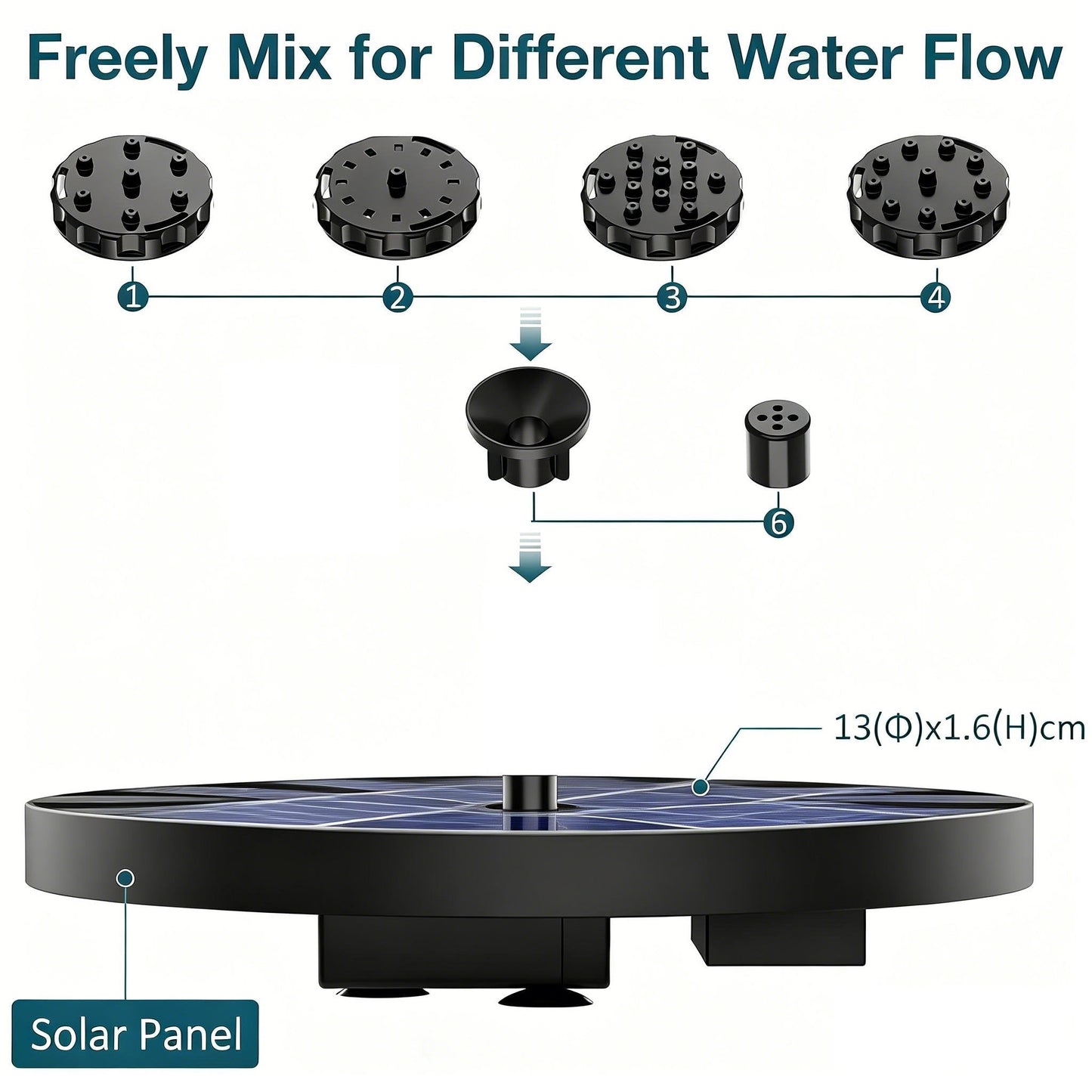 NAVODILO®Solar Fountain with 6 Nozzles – Solar Powered, Rechargeable Battery, LED Option