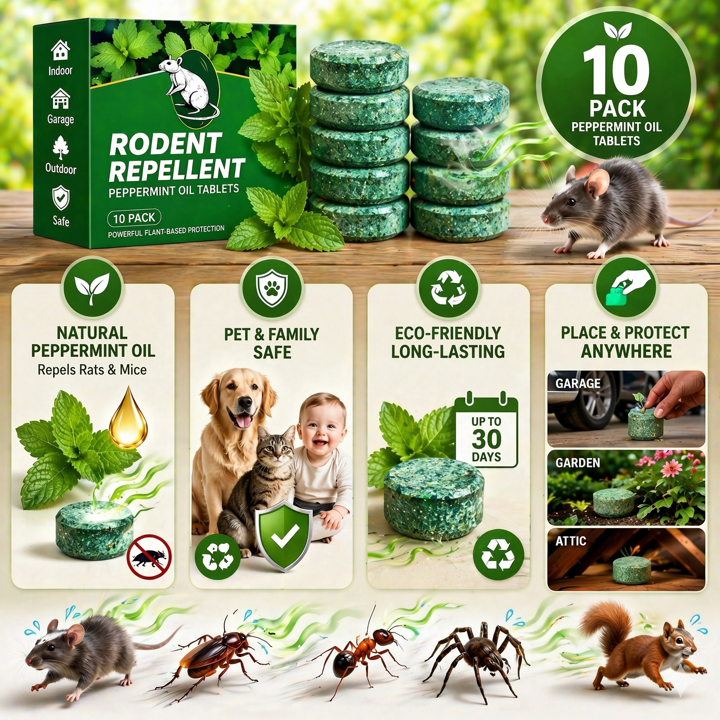 Navozilo® Natural Peppermint Rodent Repellent Tablets – 12 Pack
