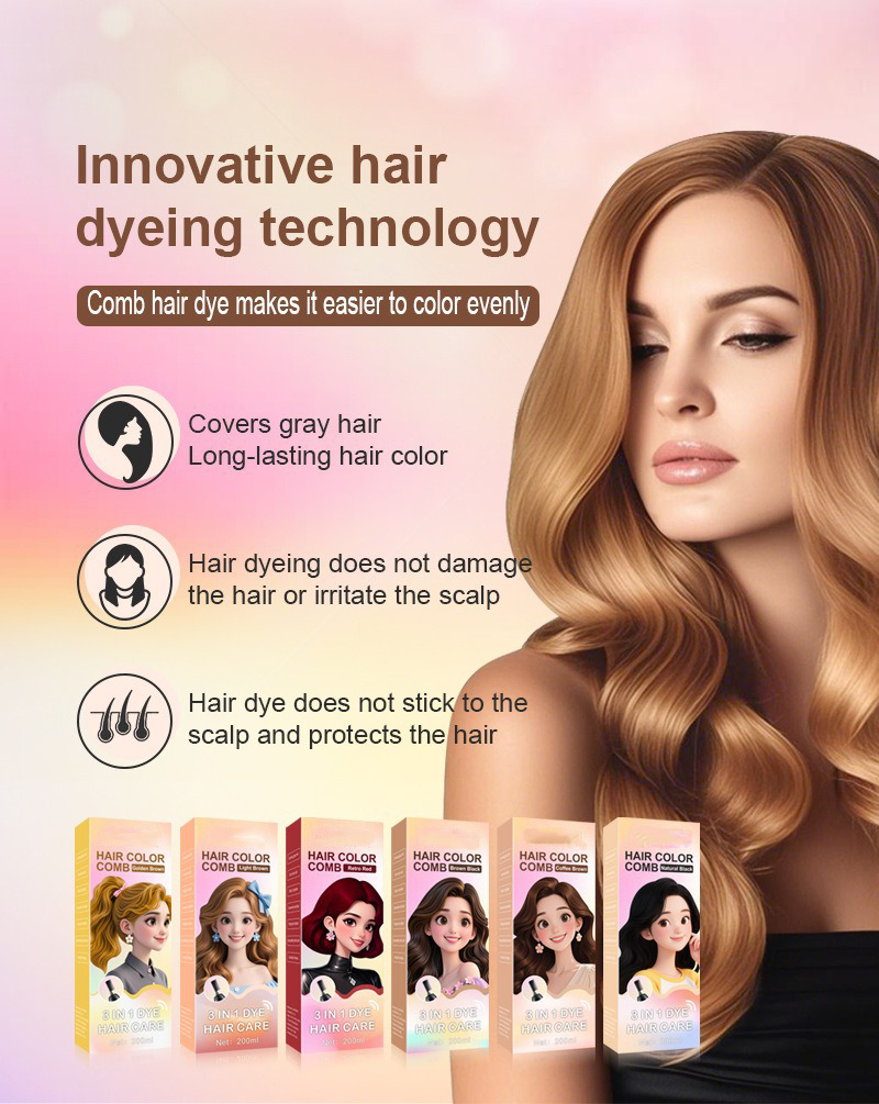 NAVOZILO®3-in-1 Hair Color Comb - Ammonia-Free DIY Hair Dye Shampoo Brush for Flawless Gray Coverage & Root Touch-Up (10-Min Fast Acting)