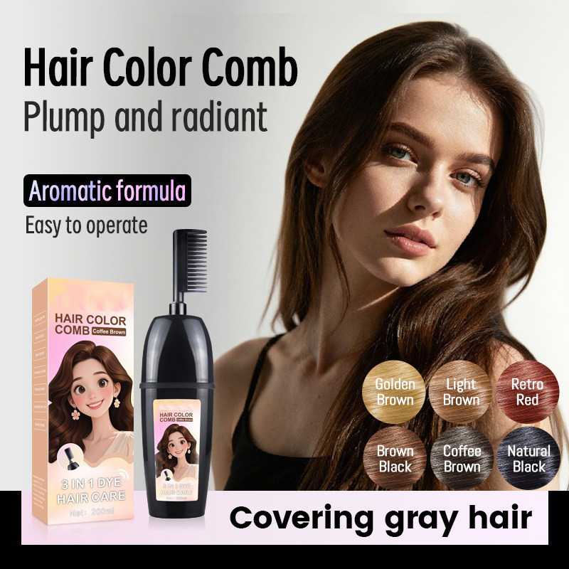 NAVOZILO®3-in-1 Hair Color Comb - Ammonia-Free DIY Hair Dye Shampoo Brush for Flawless Gray Coverage & Root Touch-Up (10-Min Fast Acting)