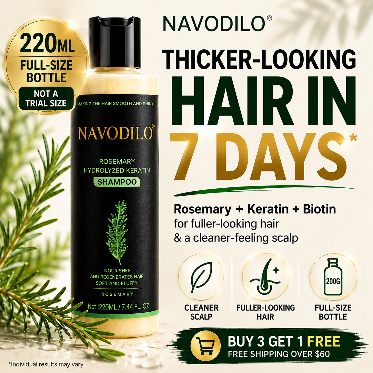 LAST DAY 50% OFF——NAVODILO® Official 200ml Full-Size Rosemary Keratin Scalp Shampoo| Full-size scalp care for thicker-looking, stronger-feeling hair.