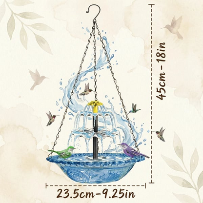 navozilo® Hanging Glass Bird Feeder with Solar Fountain Pump for Outdoor Garden Yard Decoration