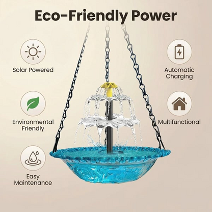 navozilo® Hanging Glass Bird Feeder with Solar Fountain Pump for Outdoor Garden Yard Decoration