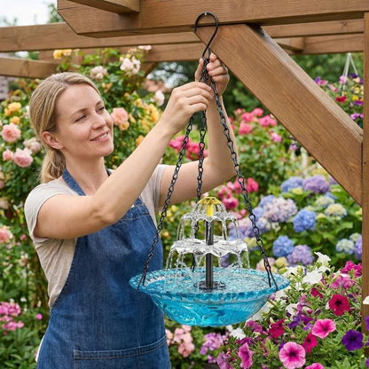 navozilo® Hanging Glass Bird Feeder with Solar Fountain Pump for Outdoor Garden Yard Decoration