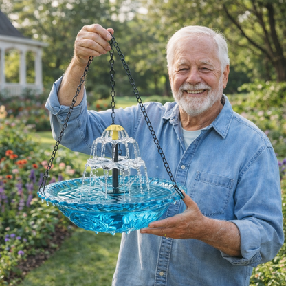 navozilo® Hanging Glass Bird Feeder with Solar Fountain Pump for Outdoor Garden Yard Decoration