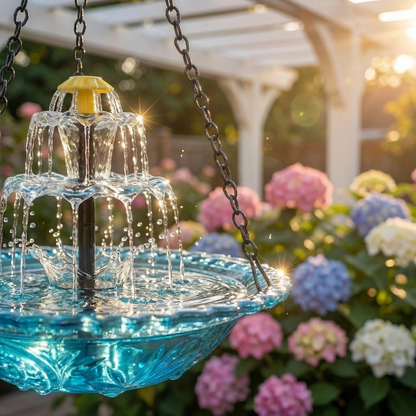 navozilo® Hanging Glass Bird Feeder with Solar Fountain Pump for Outdoor Garden Yard Decoration