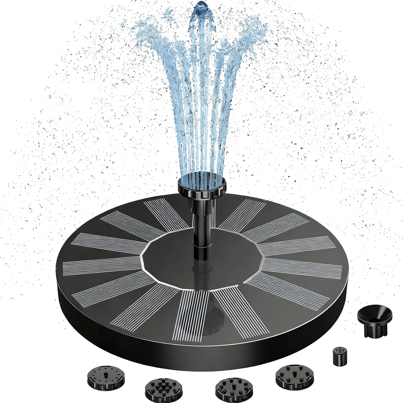 NAVODILO®Solar Fountain with 6 Nozzles – Solar Powered, Rechargeable Battery, LED Option