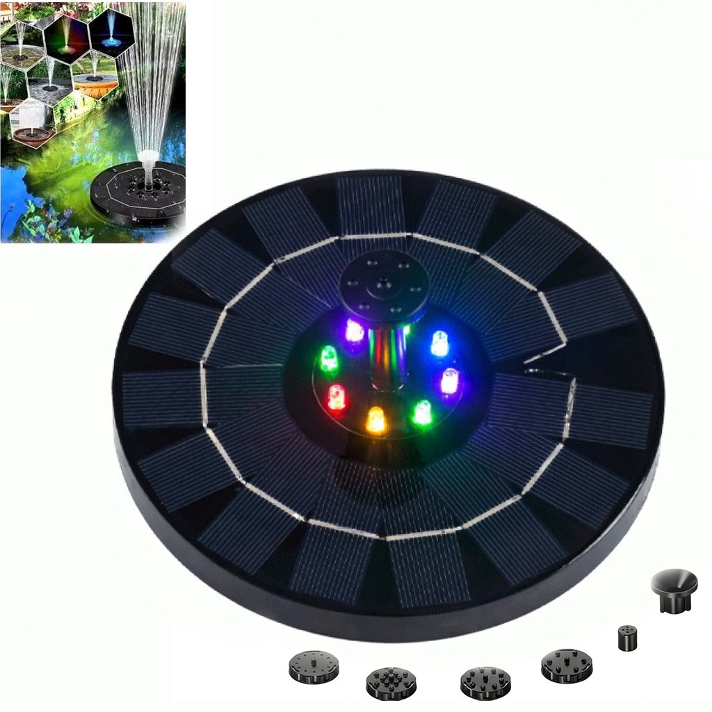 NAVODILO®Solar Fountain with 6 Nozzles – Solar Powered, Rechargeable Battery, LED Option