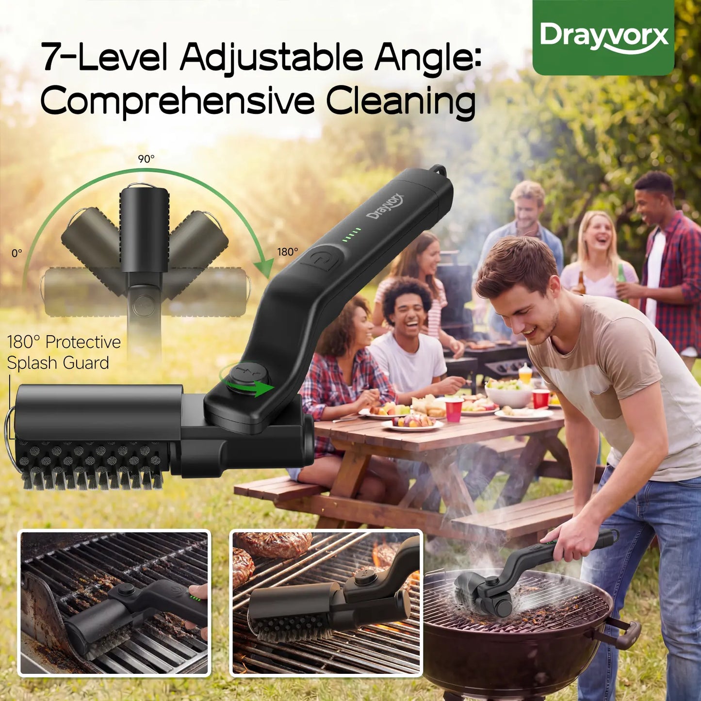 🔥LAST DAY SALE 50% OFF!!——🍡NAVODILO®Cordless Electric BBQ Brush-360° Adjustable Angle 150-Min Runtime Grill Cleaner