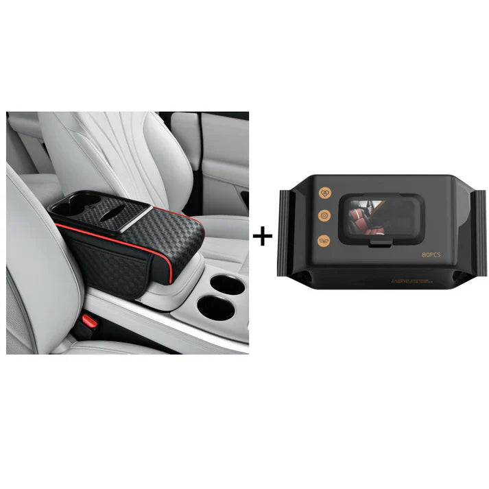 Navozilo® Premium Car Armrest Storage with Integrated Cup Holders & Tissue Station (Upsell)