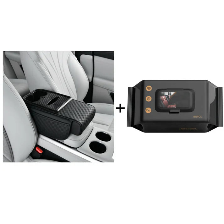 Navozilo® Premium Car Armrest Storage with Integrated Cup Holders & Tissue Station (Upsell)
