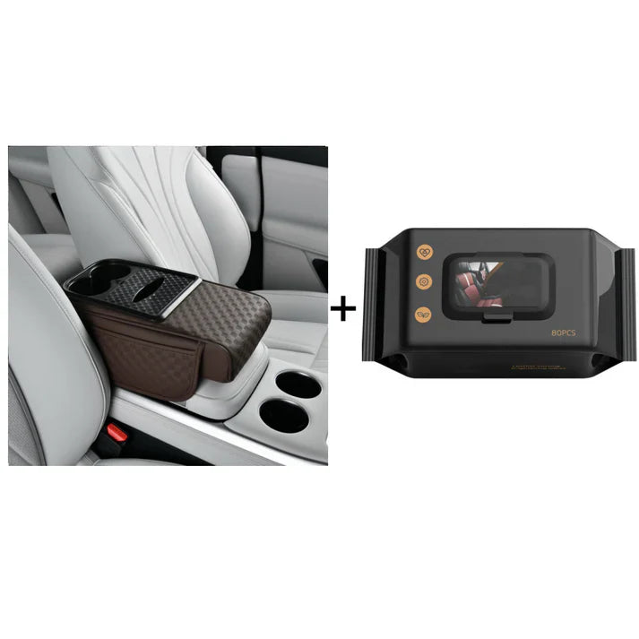 Navozilo® Premium Car Armrest Storage with Integrated Cup Holders & Tissue Station (Upsell)