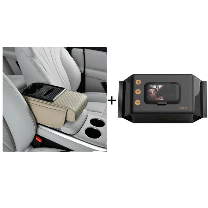 Navozilo® Premium Car Armrest Storage with Integrated Cup Holders & Tissue Station (Upsell)