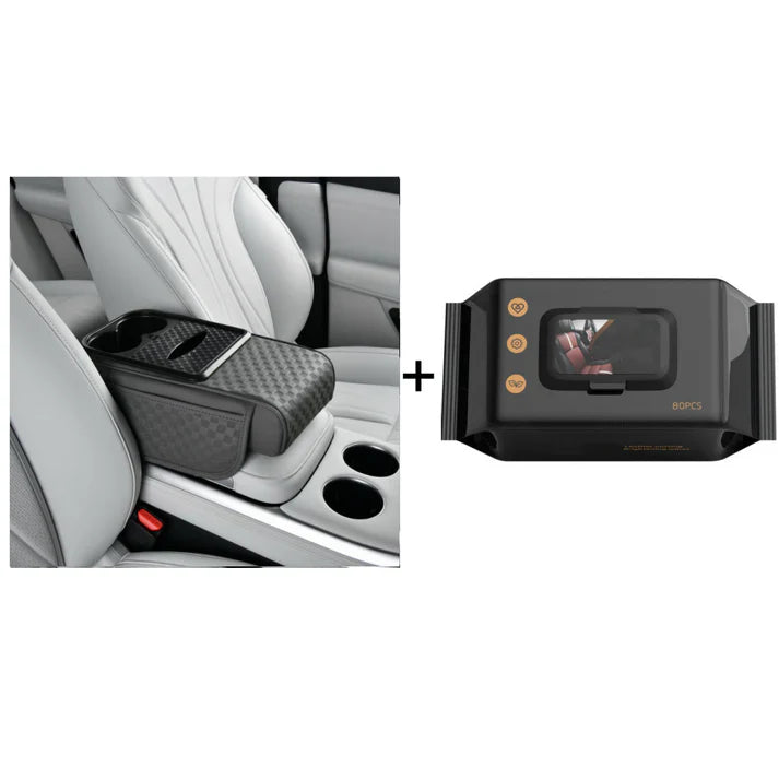 Navozilo® Premium Car Armrest Storage with Integrated Cup Holders & Tissue Station (Upsell)